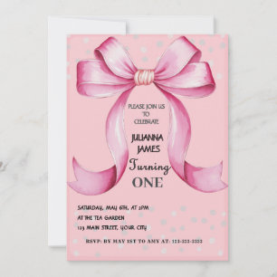 Invitation Pink Bow Elegant 1er anniversaire fête