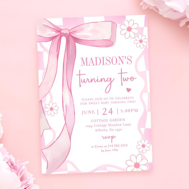 Invitation Pink Bow Elegant 2e anniversaire (Créateur téléchargé)