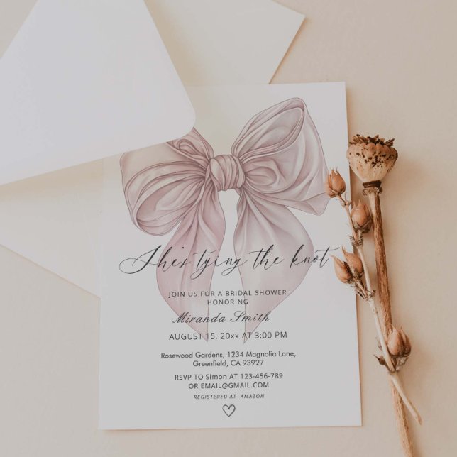 Invitation Pink Bow Elle Tying The Knot Fête des mariées (Créateur téléchargé)