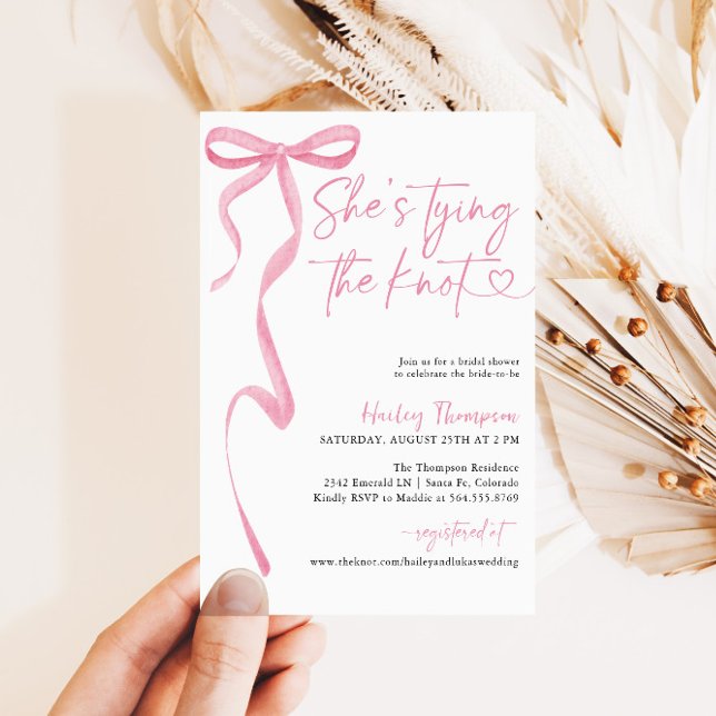 Invitation Pink Bow Elle Tying The Knot Fête des mariées (Créateur téléchargé)