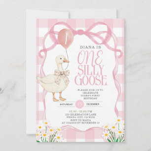Invitation PINK BOW En vichy Daisy One Silly Goose Birday