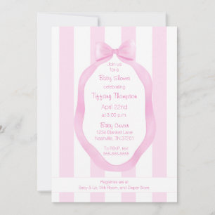 Invitation Pink Bow et papier peint rayures Baby shower fille