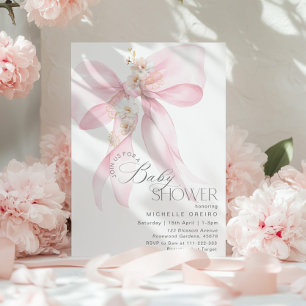 Invitation Pink Bow Floral Baby girl Douche