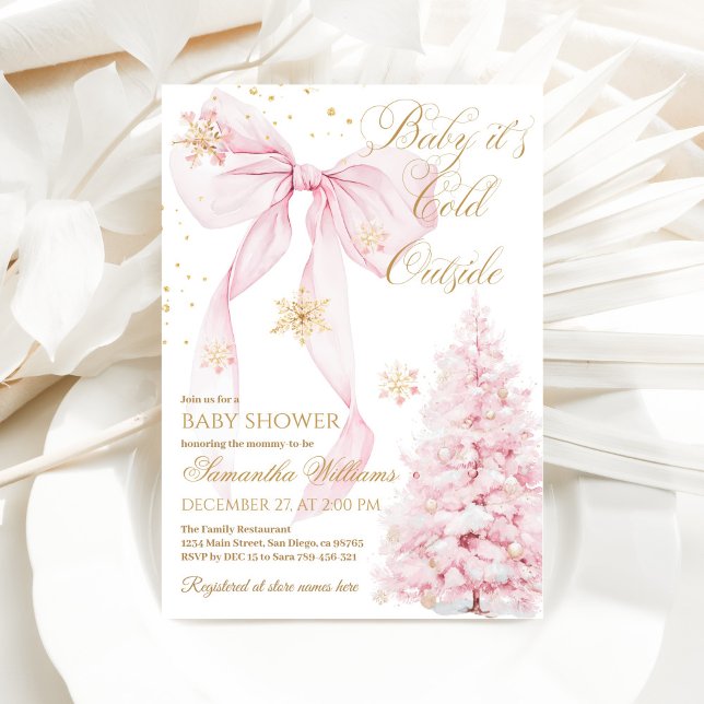 Invitation Pink Bow Froid Dehors Baby Girl Douche (Créateur téléchargé)