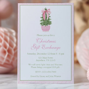 Invitation Pink Bow Ginger Jar Christmas Tree Party