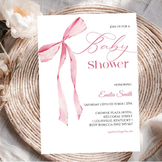 Invitation Pink bow Girl baby shower  (Créateur téléchargé)