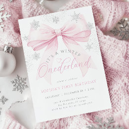 Invitation Pink Bow hiver premier anniversaire