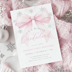 Invitation Pink Bow hiver premier anniversaire