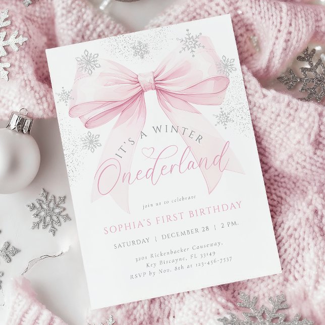 Invitation Pink Bow hiver premier anniversaire (Créateur téléchargé)
