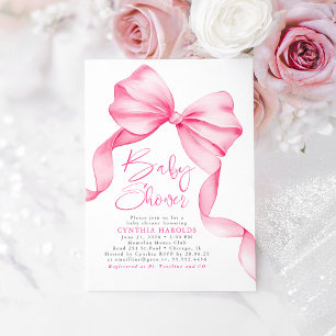 Invitation Pink Bow mignonne Bébé doux Baby shower fille