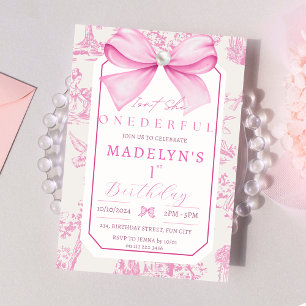 Invitation Pink Bow n'est pas elle magnifique fille 1er anniv