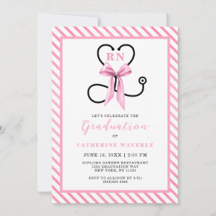 Invitation Pink Bow Nursing School Graduation Party