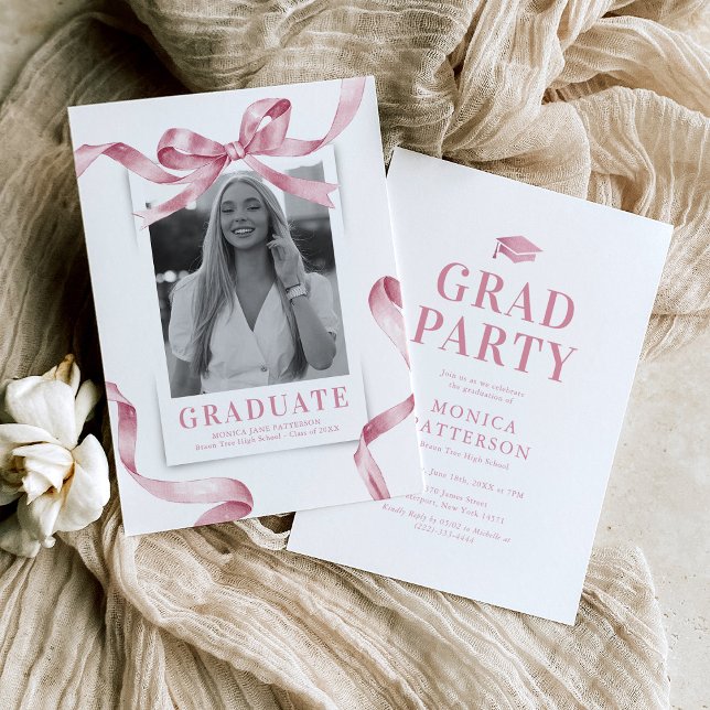 Invitation Pink Bow Photo Graduation Party (Créateur téléchargé)