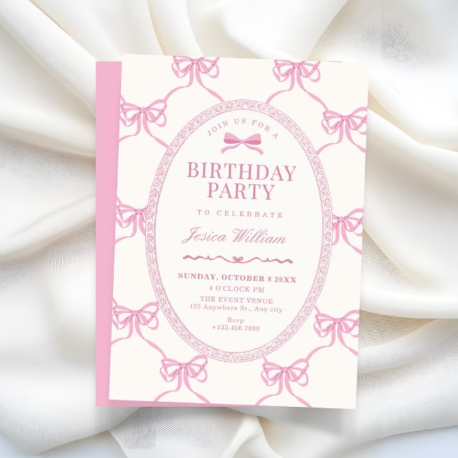 Invitation Pink bow ribbon birthday (Créateur téléchargé)