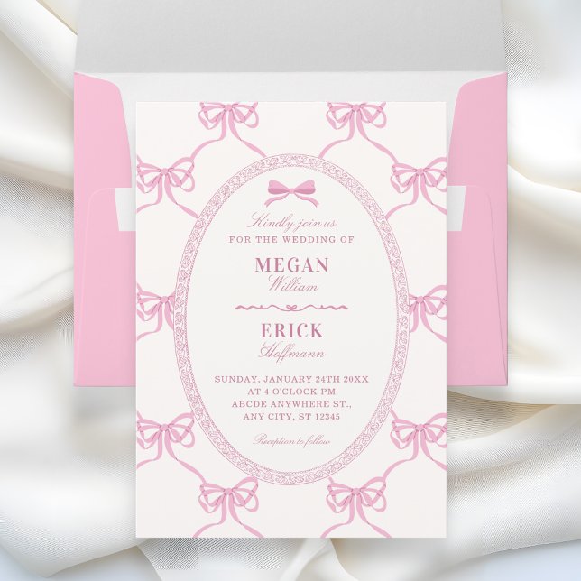 Invitation Pink bow ribbon wedding  (Créateur téléchargé)