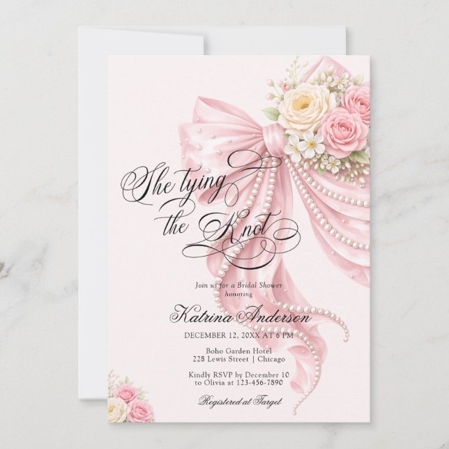 Invitation Pink Bow She's Tying the Knot Bridal Shower (Devant)