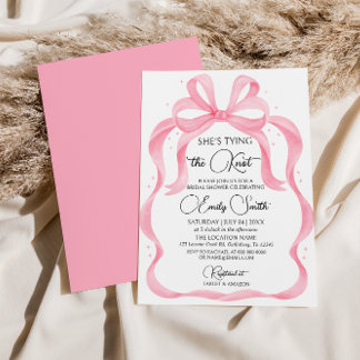 Invitation Pink Bow She's Tying the Knot Fête des mariées