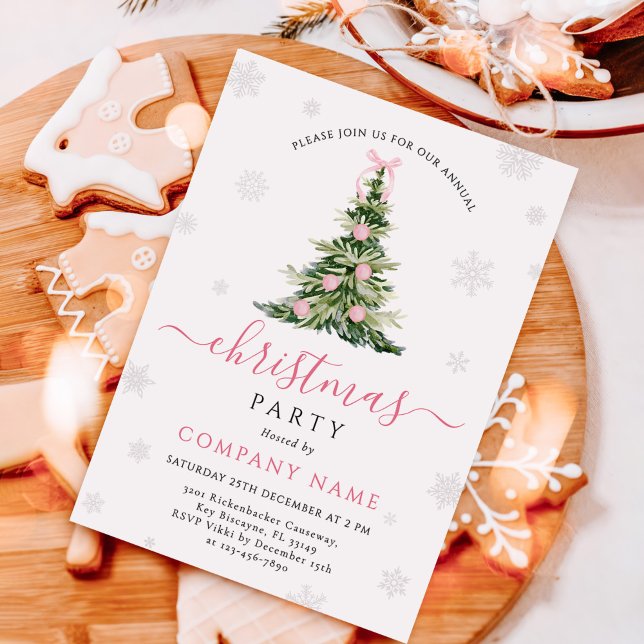 Invitation Pink Bow Traditional Tree Christmas Party (Créateur téléchargé)