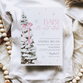 Invitation Pink Bow Winter Wonderland Girl Baby Shower