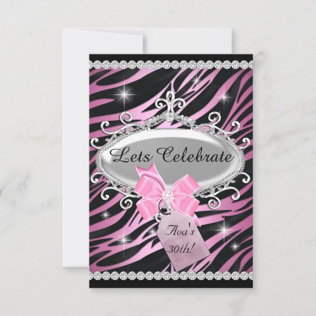 Invitation Pink Bow Zebra Imprimer 30e anniversaire (Devant)
