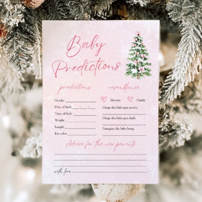 Invitation Pink Bows Christmas Tree Baby Snow Prediction Jeu (Pink Bows Christmas Tree Baby Snow Prediction Game)