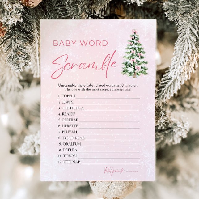Invitation Pink Bows Christmas Tree Baby Word Scramble Jeu (Pink Bows Christmas Tree Baby Word Scramble Game )