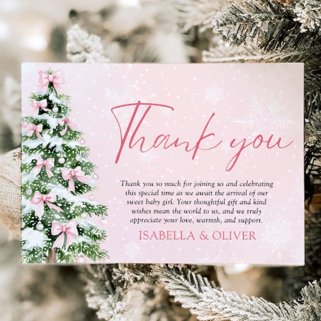 Invitation Pink Bows Christmas Tree Winter Thank you card (Pink Bows Christmas Tree Winter Thank you card)