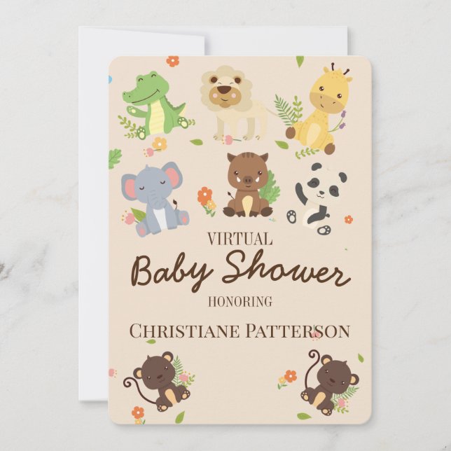 Invitation Pink Brown Cute Baby Animaux Baby shower virtuel (Devant)