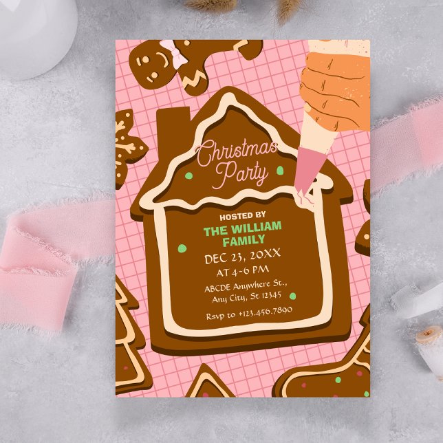 Invitation Pink brown cute Gingerbread christmas party (Créateur téléchargé)