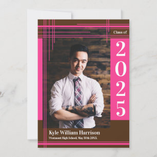 Invitation Pink Brown School Color Graduation Photo Plaid