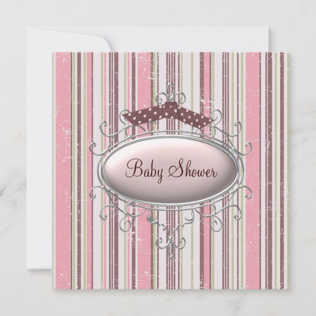 Invitation Pink Brown Shabby Chic Baby Girl Douche (Devant)