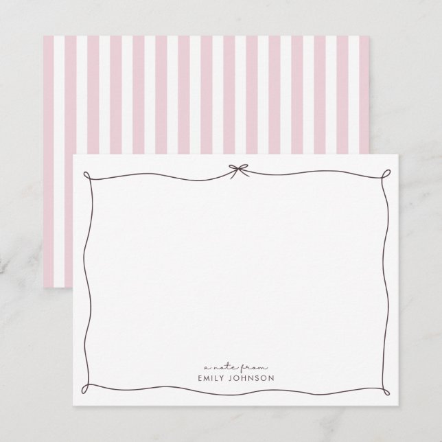 Invitation Pink, brown & Stripes a Note from Flat Note Card (Devant / Derrière)