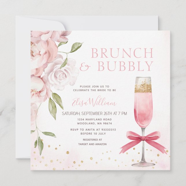 Invitation PINK Brunch et Bubbly Fête des mariées Coquette (Devant)