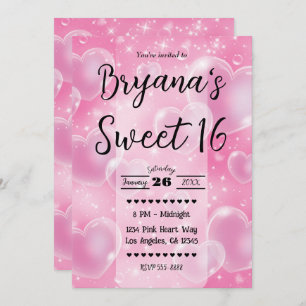 Invitation Pink Bubble Hearts mignon fille 90's Anniversaire 