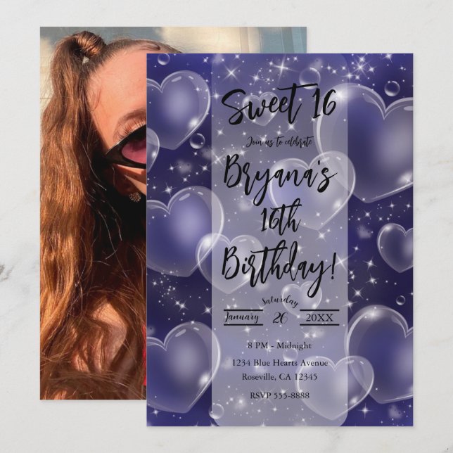 Invitation Pink Bubble Hearts mignon fille 90's Anniversaire  (Devant / Derrière)
