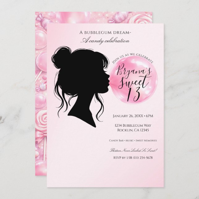 Invitation Pink Bubblegum Dream Candy Birthday Celebration   (Devant / Derrière)
