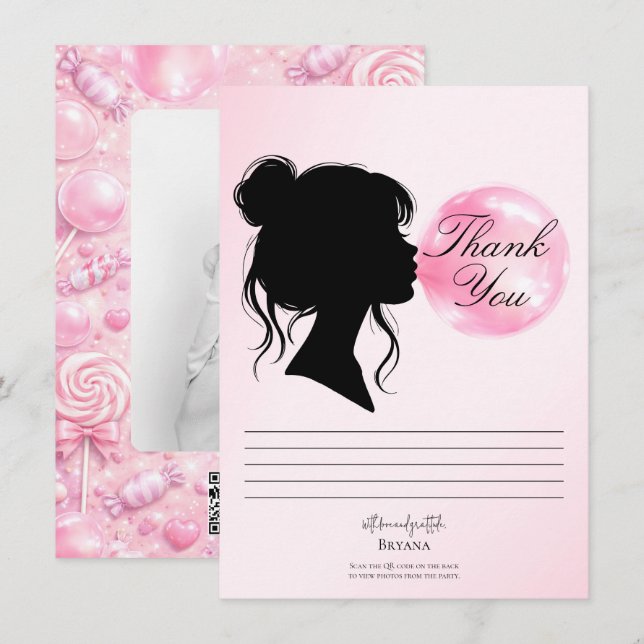 Invitation Pink Bubblegum Dream Candy Land Thank You Card (Devant / Derrière)