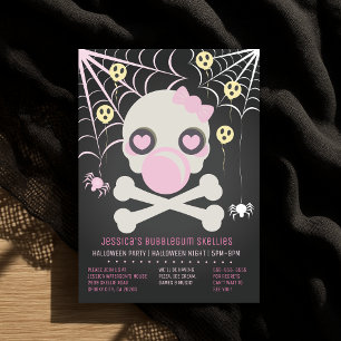 Invitation Pink Bubblegum Skellies Halloween Skeleton Party