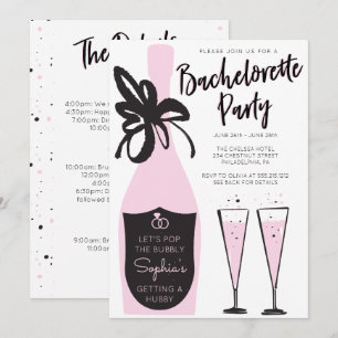 Invitation Pink Bubbly Bachelorette Week-end Itinéraire de la