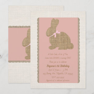 Invitation Pink & Burlap Rustic Bunny Pâques 1er anniversaire