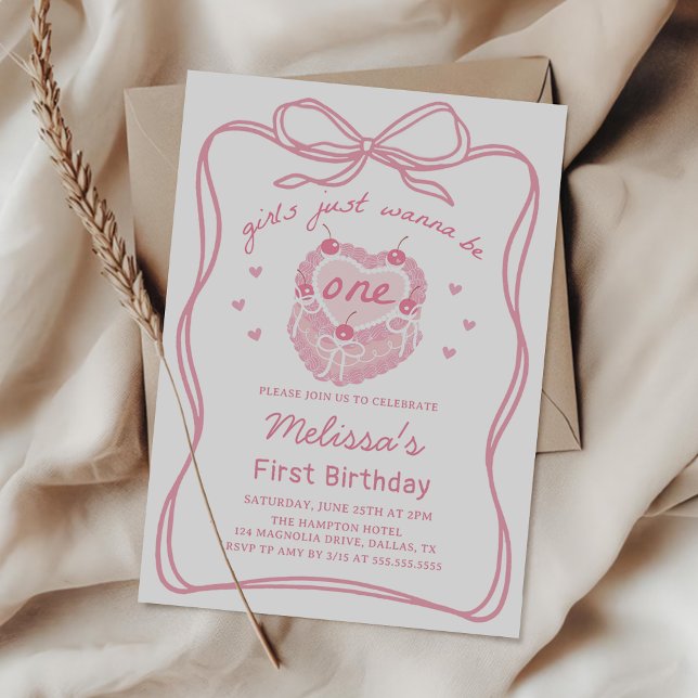 Invitation Pink Cake Bow Girls Veut Juste Être Un Anniversair (Créateur téléchargé)