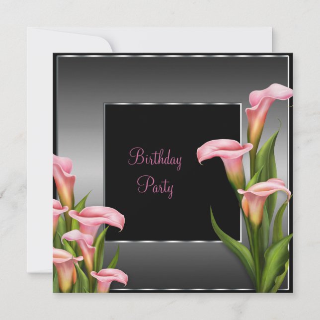 Invitation Pink Calla Lily Black fête d'anniversaire (Devant)