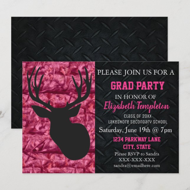 Invitation Pink Camo Deer Hunting Party (Devant / Derrière)