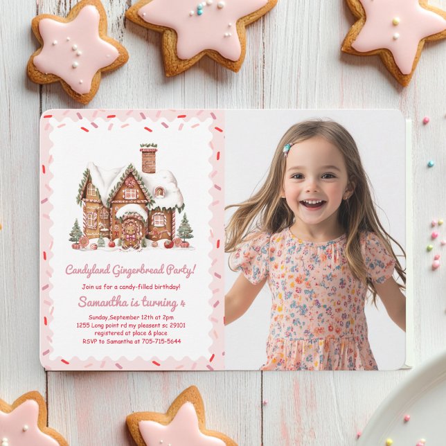 Invitation "Pink Candy Gingerbread House Photo Anniversaire (Créateur téléchargé)