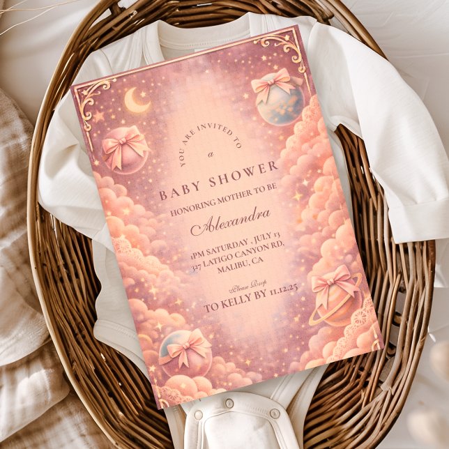 Invitation Pink Celestial Bows Clouds Baby Shower (Créateur téléchargé)