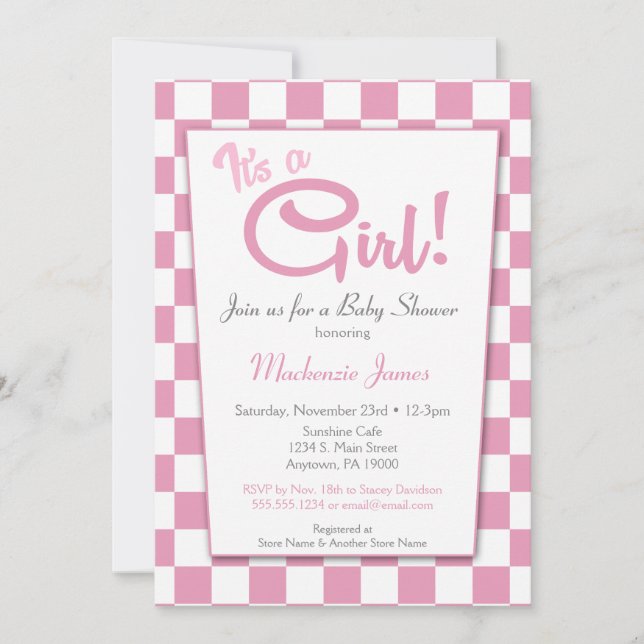 Invitation Pink C'est une fille les années 50 Diner Baby show (Devant)