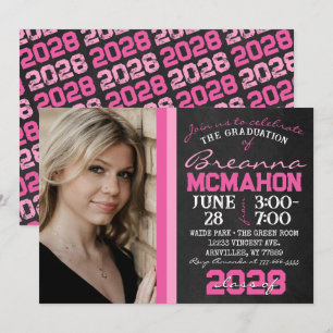 Invitation Pink Chalkboard Graduation Photo