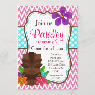 Invitation Pink Chevron, fête d'anniversaire de Tiki Man Luau