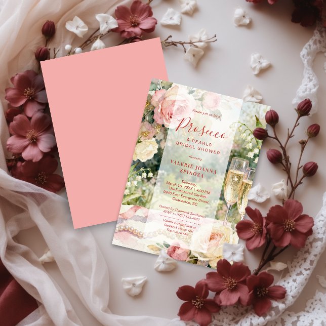 Invitation Pink Chic Prosecco & Pearls Glitter Bridal Shower (Pink Chic Serene Prosecco & Pearls Glitter Bridal Shower Invitation Cards.)