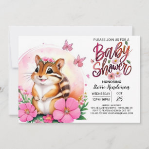 Invitation Pink Chipmunk Bliss Whimsical Girl Baby shower